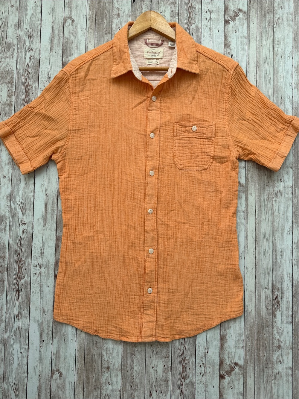 Weatherproof Vintage Men's sz Medium Peach/Orange Double Layer Gauze Shirt Cotto